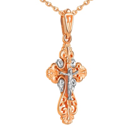 'Guardian Angel' Cross Pendant Made of Rose and White Gold. View 2