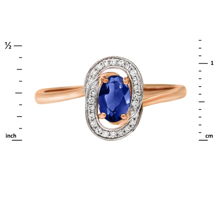 Pure Classic Ring with Sapphire and Diamonds. Hypoallergenic 585 Rose Gold, Rhodium Detailing. View 2