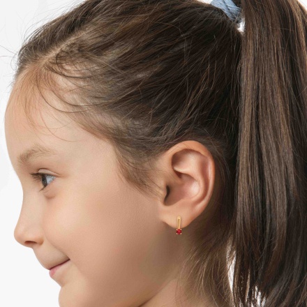 Small and Dainty Garnet Earrings for Children on a Model
