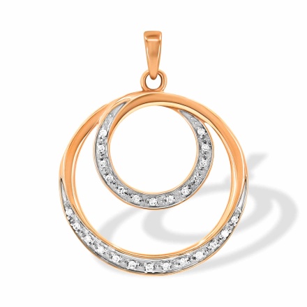 Pendant of Two Diamond Circles. Hypoallergenic Cadmium-free 585 (14K) Rose Gold