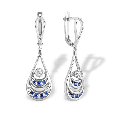 Sapphire and Diamond Cascade Earrings. Certified 585 (14kt) White Gold