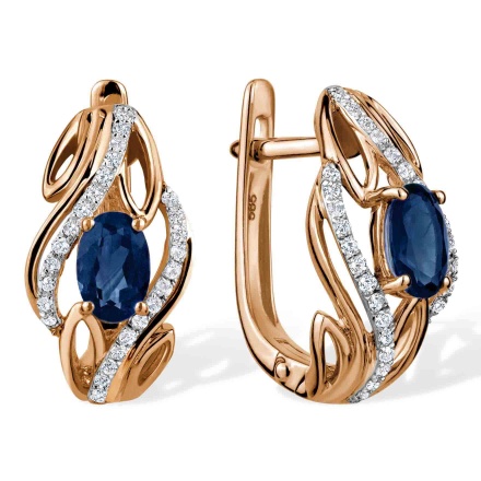 Sapphire and Diamond Earrings with Artistic Flair. Hypoallergenic Cadmium-free 585 (14K) Rose Gold
