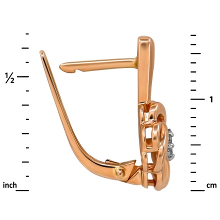 Intertwined Earrings with Diamond Clusters. Hypoallergenic 585 Rose Gold, Rhodium Detailing. View 2