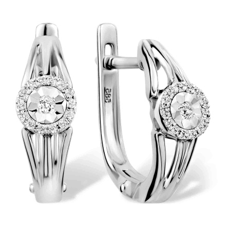 White Gold Illusion Diamond&Diamond Halo Earrings. Tested 585 (14K) White Gold, Rhodium Finish