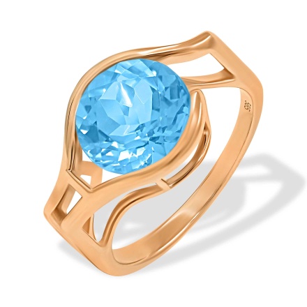 Gold Ring with a 10mm Statement Blue Topaz. Hypoallergenic Cadmium-free 585 (14K) Rose Gold