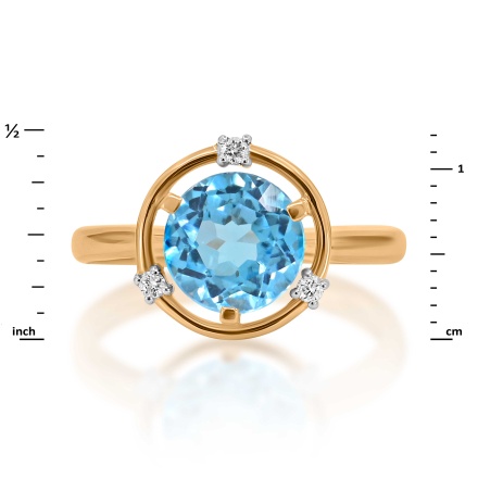 Ring Featuring Blue Topaz and 3 Diamonds - Angle 2