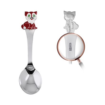 Child Silver Spoon 'a Brown Kitten and Clock'. View 2