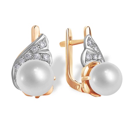 Art Deco-style Pearl Diamond Earrings. 585 (14kt) Rose and White Gold