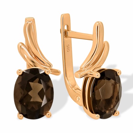 Legacy Smoky Quartz Leverback Earrings. Hypoallergenic Cadmium-free 585 (14K) Rose Gold
