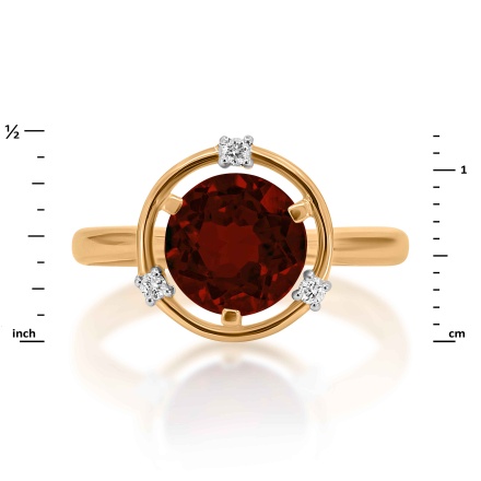 Rose Gold Ring Featuring Garnet and 3 Diamonds - Angle 2