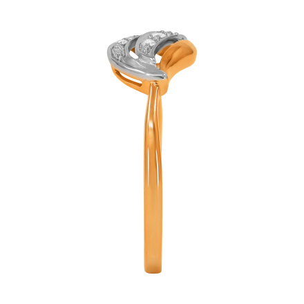 Diamond Stylized Leaf Ring of Two-tone Gold. Angle 3