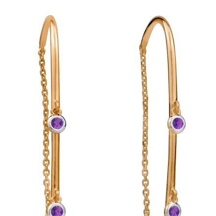 Threader Earrings with Hanging Amethysts - Angle 2