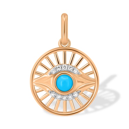 'The Eye of Providence' Pendant with Turquoise. Hypoallergenic 585 Rose Gold, Rhodium Detailing