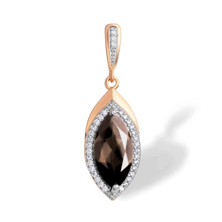 Marquise-shaped Rauh-Topaz Pendant. Certified 585 (14kt) Rose Gold, Rhodium Detailing