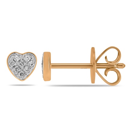 Pave Diamond Heart-shaped Stud Earrings. Hypoallergenic 585 Rose Gold, Friction Backs