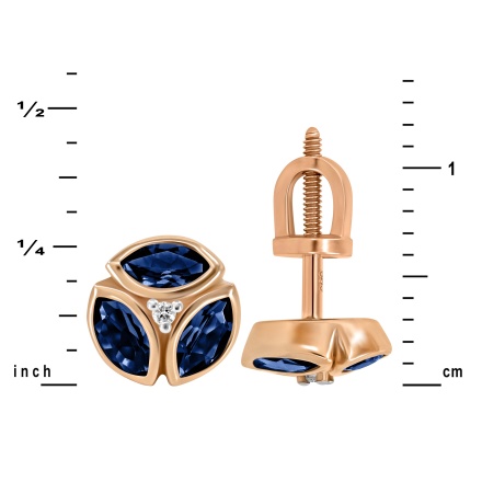 Dimensions of Marquise-shaped Sapphire and Round Diamond Stud Earrings