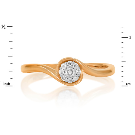 Intriguing Ring with Diamond Cluster. Hypoallergenic 585 Rose Gold, Rhodium Detailing. View 2