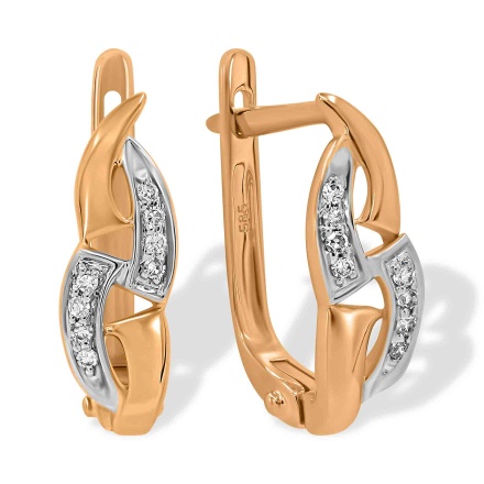 Earrings Featuring 16 Diamonds. Hypoallergenic 585 Rose Gold, Rhodium Detailing