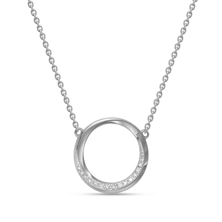 Diamond Circular Necklace. Certified 585 (14kt) White Gold, Rhodium Finish
