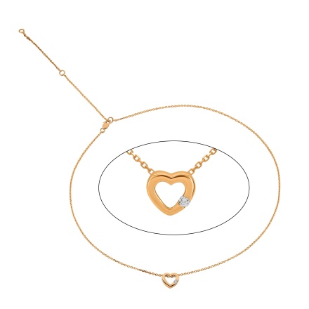 Necklace with Sliding Heart Set with 2.5mm Diamond. Hypoallergenic Cadmium-free 585 (14K) Rose Gold