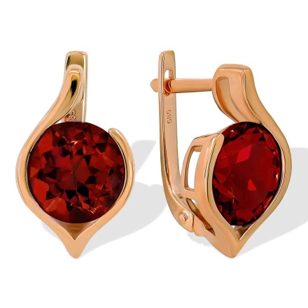 Gold Earrings with a 9mm Statement Garnet. Hypoallergenic Cadmium-free 585 (14K) Rose Gold