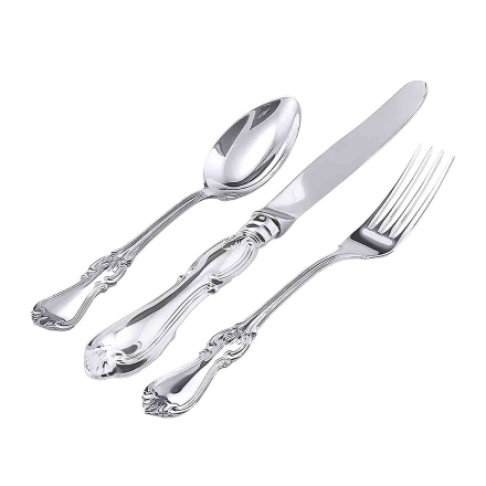 French Style Silver Dinner Flatware (Set of 3). Hypoallergenic 830/999 Silver, Stainless Steel