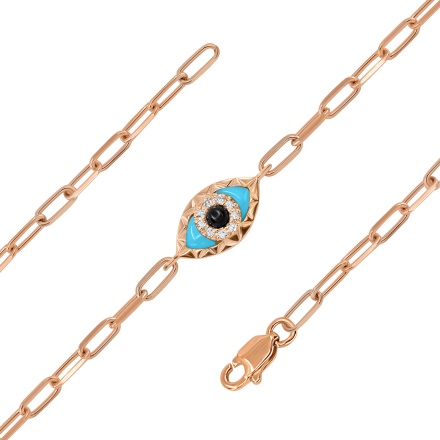 Evil Eye Paperclip-link Bracelet of 14K Rose Gold - Collage 2