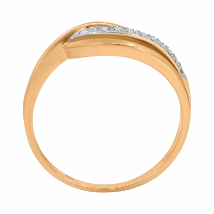 Openwork Wavy Ring Featuring 22 Diamonds. Hypoallergenic 585 Rose Gold, Rhodium Detailing. View 4