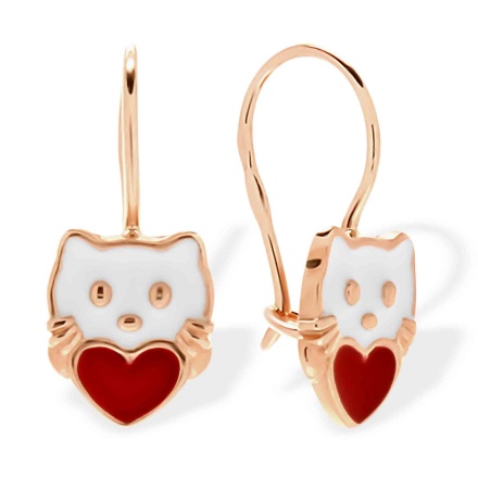 White Gold 18k Kitten Stud Earrings for Kids and Teen Girls