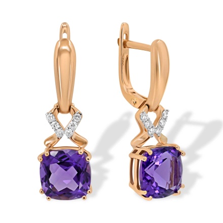 "Rhapsody in Purple" Earrings. Hypoallergenic Cadmium-free 585 (14K) Rose Gold