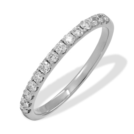 White Gold Wedding Band with 14 Prong-set Diamonds. Tested 585 (14K) White Gold, Rhodium Finish