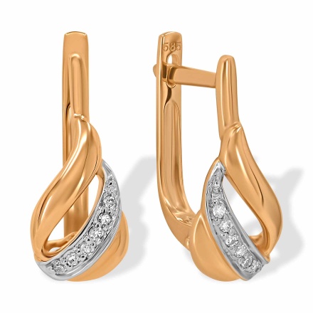 Earrings Featuring 12 Diamonds. Hypoallergenic 585 Rose Gold, Rhodium Detailing
