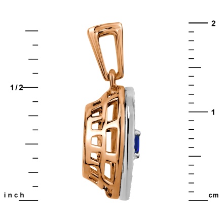 Pendant Featuring Sapphire and 34 Diamonds. Tested 585 (14K) Rose and White Gold. View 3