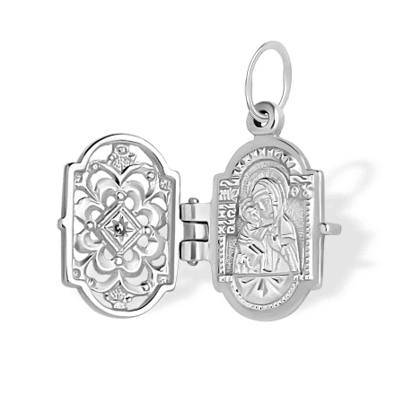 Diamond Locket 'The Holy Virgin Mary-Eleousa'. 925 Silver with Rhodium Plating