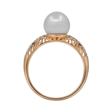 Filigree Ring with 9mm Pearl and 16 Diamonds - Angle 4