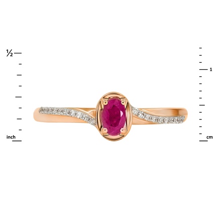 Ring with an Oval Ruby Flanked by 20 Tiny Diamonds - Angle 2