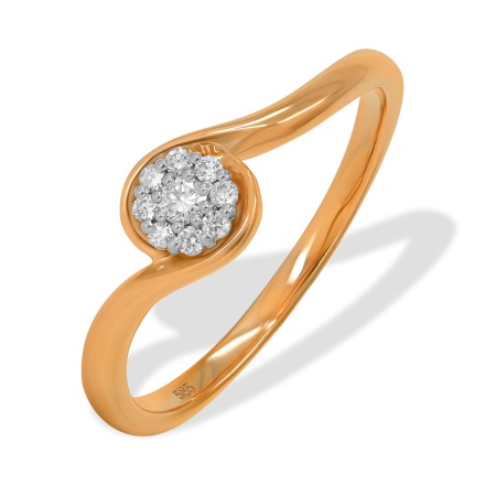 Intriguing Ring with Diamond Cluster. Hypoallergenic 585 Rose Gold, Rhodium Detailing
