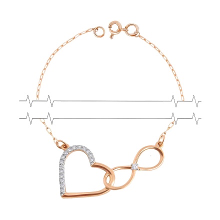 Diamond Heart and Infinity Necklace. 585 (14kt) Rose Gold, Rhodium Detailing