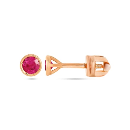 A Bezel-set Ruby Stud Earrings. Certified 585 (14kt) Rose Gold, Screw Backs