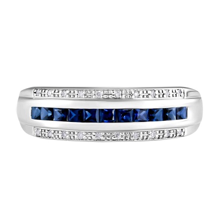 Channel-set Sapphire and Diamond Ring. View 2