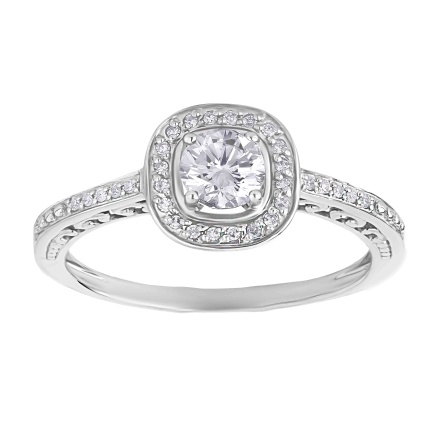 Affordable 14kt white gold Swarovski topaz and diamond engagement ring. View 2