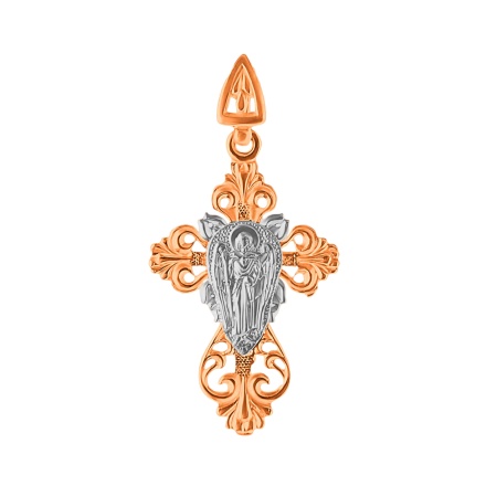 'Guardian Angel' Cross Pendant Made of Rose and White Gold. View 5