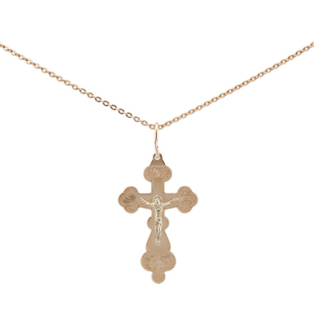 Two Tone Gold Crucifix. Certified 585 (14kt) Rose and White Gold