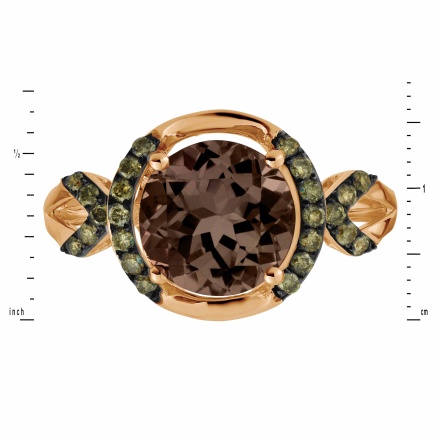 Ring with Round Smoky Quartz / Champagne Diamonds. Hypoallergenic 585 (14K) Rose Gold, Black Rhodium. View 2
