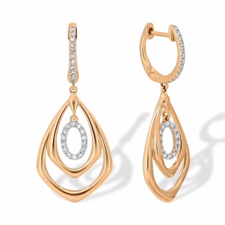 Jaw-dropping Rose Gold Earrings with Diamonds. Hypoallergenic 585 Rose Gold, Rhodium Detailing