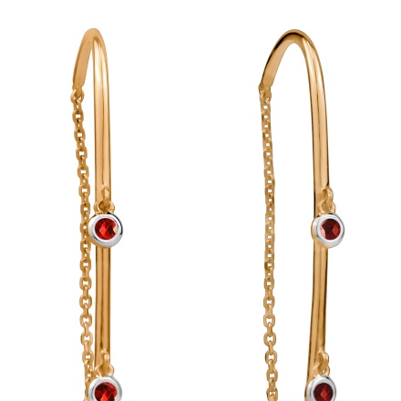 Threader Earrings with Hanging Garnets - Angle 2