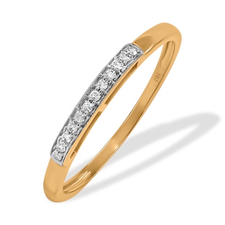 Gallery Ring Featuring 12 Diamonds. Hypoallergenic 585 Rose Gold, Rhodium Detailing