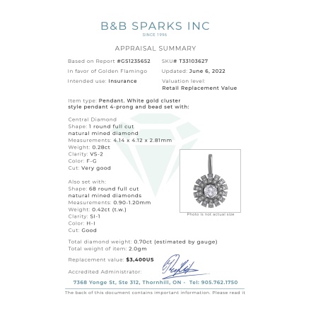 Appraisal for diamond pendant