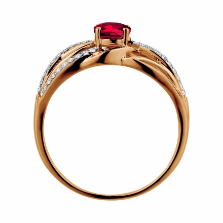 Ring with Hot Ruby and 45 Diamonds. Hypoallergenic 585 Rose Gold, Rhodium Detailing. View 4