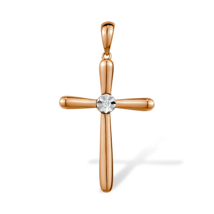 Diamond Illusion-Set Cross of Rose and White Gold. Tested 585 (14K) Rose and White Gold